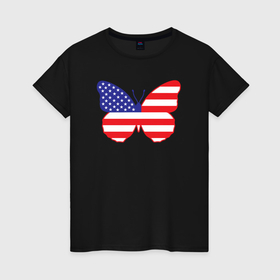 Женская футболка хлопок с принтом Американская бабочка , 100% хлопок | прямой крой, круглый вырез горловины, длина до линии бедер, слегка спущенное плечо | 