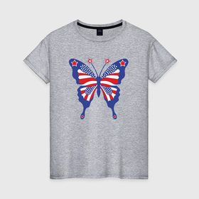 Женская футболка хлопок с принтом USA butterfly в Санкт-Петербурге, 100% хлопок | прямой крой, круглый вырез горловины, длина до линии бедер, слегка спущенное плечо | 