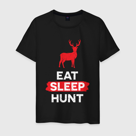 Мужская футболка хлопок с принтом Есть спать охотиться на оленей , 100% хлопок | прямой крой, круглый вырез горловины, длина до линии бедер, слегка спущенное плечо. | 