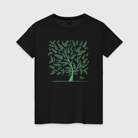 Женская футболка хлопок с принтом Зелёное деревце в Тюмени, 100% хлопок | прямой крой, круглый вырез горловины, длина до линии бедер, слегка спущенное плечо | 