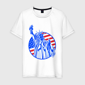 Мужская футболка хлопок с принтом USA statue of liberty в Курске, 100% хлопок | прямой крой, круглый вырез горловины, длина до линии бедер, слегка спущенное плечо. | 