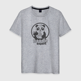 Мужская футболка хлопок с принтом Милая панда ест лапшу в Санкт-Петербурге, 100% хлопок | прямой крой, круглый вырез горловины, длина до линии бедер, слегка спущенное плечо. | 