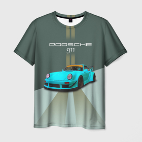 Мужская футболка 3D с принтом Порше 911 спортивный немецкий автомобиль в Тюмени, 100% полиэфир | прямой крой, круглый вырез горловины, длина до линии бедер | 