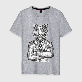 Мужская футболка хлопок с принтом Tiger boss в Курске, 100% хлопок | прямой крой, круглый вырез горловины, длина до линии бедер, слегка спущенное плечо. | 