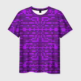 Мужская футболка 3D с принтом Чёрные полосы на фиолетовом фоне в Санкт-Петербурге, 100% полиэфир | прямой крой, круглый вырез горловины, длина до линии бедер | 