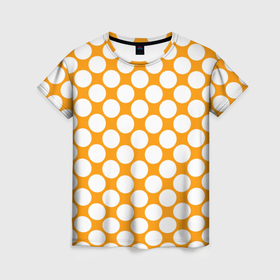 Женская футболка 3D с принтом Жёлтый в белый крупный горошек в Екатеринбурге, 100% полиэфир ( синтетическое хлопкоподобное полотно) | прямой крой, круглый вырез горловины, длина до линии бедер | 
