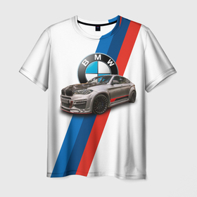 Мужская футболка 3D с принтом Немецкий кроссовер BMW X6 M в Курске, 100% полиэфир | прямой крой, круглый вырез горловины, длина до линии бедер | 