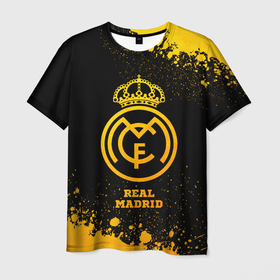 Мужская футболка 3D с принтом Real Madrid   gold gradient в Белгороде, 100% полиэфир | прямой крой, круглый вырез горловины, длина до линии бедер | Тематика изображения на принте: 