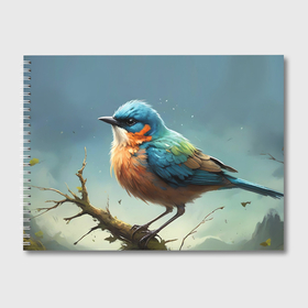 Альбом для рисования с принтом Сине оранжевая птица в Петрозаводске, 100% бумага
 | матовая бумага, плотность 200 мг. | Тематика изображения на принте: 