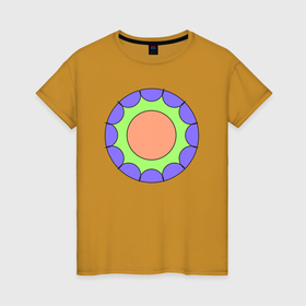 Женская футболка хлопок с принтом Салатовая звезда с окружностями в Тюмени, 100% хлопок | прямой крой, круглый вырез горловины, длина до линии бедер, слегка спущенное плечо | 