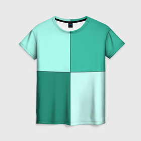 Женская футболка 3D с принтом Геометричный зелёный и мятный в Кировске, 100% полиэфир ( синтетическое хлопкоподобное полотно) | прямой крой, круглый вырез горловины, длина до линии бедер | 