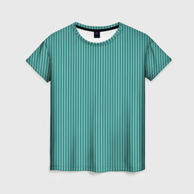 Женская футболка 3D с принтом Благородный бирюзовый в белую тонкую полоску в Петрозаводске, 100% полиэфир ( синтетическое хлопкоподобное полотно) | прямой крой, круглый вырез горловины, длина до линии бедер | 