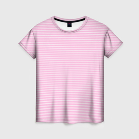 Женская футболка 3D с принтом Светлый розовый в белую полоску в Белгороде, 100% полиэфир ( синтетическое хлопкоподобное полотно) | прямой крой, круглый вырез горловины, длина до линии бедер | 