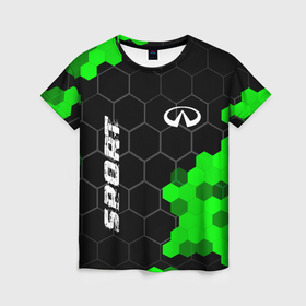 Женская футболка 3D с принтом Infiniti green sport hexagon , 100% полиэфир ( синтетическое хлопкоподобное полотно) | прямой крой, круглый вырез горловины, длина до линии бедер | Тематика изображения на принте: 