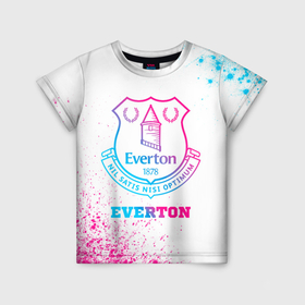 Детская футболка 3D с принтом Everton neon gradient style в Белгороде, 100% гипоаллергенный полиэфир | прямой крой, круглый вырез горловины, длина до линии бедер, чуть спущенное плечо, ткань немного тянется | Тематика изображения на принте: 