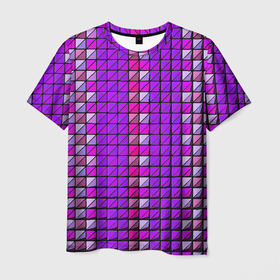 Мужская футболка 3D с принтом Фиолетовые плитки в Санкт-Петербурге, 100% полиэфир | прямой крой, круглый вырез горловины, длина до линии бедер | 