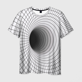 Мужская футболка 3D с принтом Червоточина   черная сетка на белом в Кировске, 100% полиэфир | прямой крой, круглый вырез горловины, длина до линии бедер | Тематика изображения на принте: 