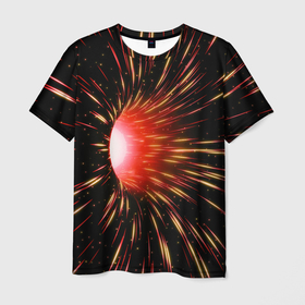 Мужская футболка 3D с принтом Червоточина   огненные лучи в Санкт-Петербурге, 100% полиэфир | прямой крой, круглый вырез горловины, длина до линии бедер | Тематика изображения на принте: 