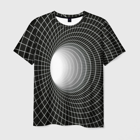 Мужская футболка 3D с принтом Червоточина   белая сетка на черном в Петрозаводске, 100% полиэфир | прямой крой, круглый вырез горловины, длина до линии бедер | 