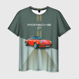 Мужская футболка 3D с принтом Porsche спортивный немецкий автомобиль , 100% полиэфир | прямой крой, круглый вырез горловины, длина до линии бедер | 