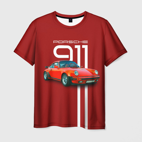 Мужская футболка 3D с принтом Порше спортивный немецкий автомобиль , 100% полиэфир | прямой крой, круглый вырез горловины, длина до линии бедер | 