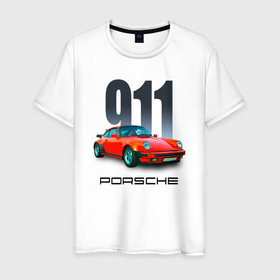 Мужская футболка хлопок с принтом Porsche 911 спортивный немецкий автомобиль в Екатеринбурге, 100% хлопок | прямой крой, круглый вырез горловины, длина до линии бедер, слегка спущенное плечо. | Тематика изображения на принте: 
