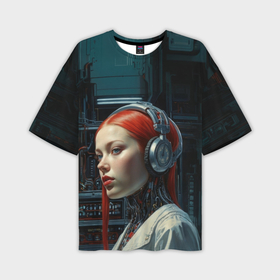 Мужская футболка oversize 3D с принтом Рыжая девушка киборг в Санкт-Петербурге,  |  | 