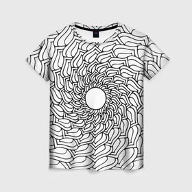 Женская футболка 3D с принтом Мандала солнцевидная чёрно белая , 100% полиэфир ( синтетическое хлопкоподобное полотно) | прямой крой, круглый вырез горловины, длина до линии бедер | Тематика изображения на принте: 