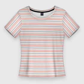 Женская футболка 3D Slim с принтом Светлый персиковый полосатый в Тюмени,  |  | 