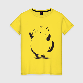 Женская футболка хлопок с принтом Контурный котик в Тюмени, 100% хлопок | прямой крой, круглый вырез горловины, длина до линии бедер, слегка спущенное плечо | 