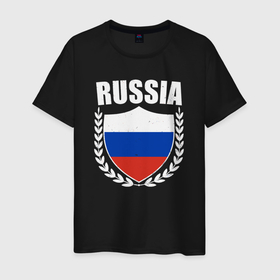 Мужская футболка хлопок с принтом Russian flag , 100% хлопок | прямой крой, круглый вырез горловины, длина до линии бедер, слегка спущенное плечо. | 