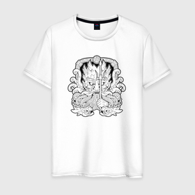 Мужская футболка хлопок с принтом Посейдон древнегреческий бог морей в Тюмени, 100% хлопок | прямой крой, круглый вырез горловины, длина до линии бедер, слегка спущенное плечо. | 