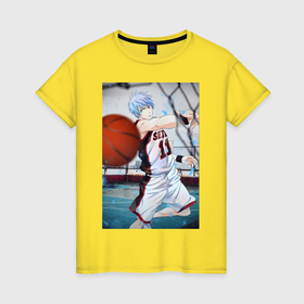 Женская футболка хлопок с принтом Баскетбол Тэцуя Куроко в Кировске, 100% хлопок | прямой крой, круглый вырез горловины, длина до линии бедер, слегка спущенное плечо | 