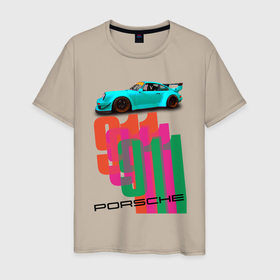 Мужская футболка хлопок с принтом Порше 911 спортивный немецкий автомобиль в Кировске, 100% хлопок | прямой крой, круглый вырез горловины, длина до линии бедер, слегка спущенное плечо. | 