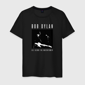 Мужская футболка хлопок с принтом Rock legend Bob Dylan в Кировске, 100% хлопок | прямой крой, круглый вырез горловины, длина до линии бедер, слегка спущенное плечо. | 