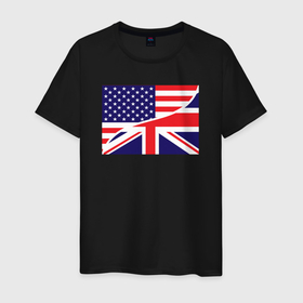 Мужская футболка хлопок с принтом США и Великобритания , 100% хлопок | прямой крой, круглый вырез горловины, длина до линии бедер, слегка спущенное плечо. | 