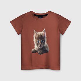 Детская футболка хлопок с принтом Няшный котик в Кировске, 100% хлопок | круглый вырез горловины, полуприлегающий силуэт, длина до линии бедер | 