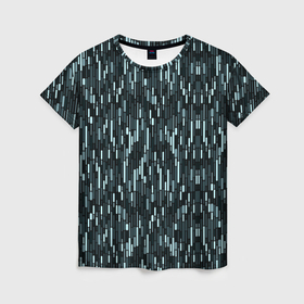 Женская футболка 3D с принтом Тёмный бирюзовый паттерн полосочки в Новосибирске, 100% полиэфир ( синтетическое хлопкоподобное полотно) | прямой крой, круглый вырез горловины, длина до линии бедер | 