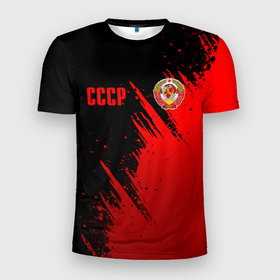 Мужская футболка 3D Slim с принтом СССР   черно красный в Екатеринбурге, 100% полиэстер с улучшенными характеристиками | приталенный силуэт, круглая горловина, широкие плечи, сужается к линии бедра | 