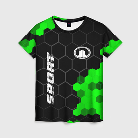 Женская футболка 3D с принтом Great Wall green sport hexagon в Курске, 100% полиэфир ( синтетическое хлопкоподобное полотно) | прямой крой, круглый вырез горловины, длина до линии бедер | Тематика изображения на принте: 