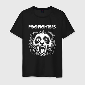 Мужская футболка хлопок с принтом Foo Fighters rock panda в Белгороде, 100% хлопок | прямой крой, круглый вырез горловины, длина до линии бедер, слегка спущенное плечо. | 