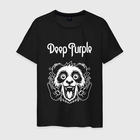 Мужская футболка хлопок с принтом Deep Purple rock panda в Петрозаводске, 100% хлопок | прямой крой, круглый вырез горловины, длина до линии бедер, слегка спущенное плечо. | Тематика изображения на принте: 