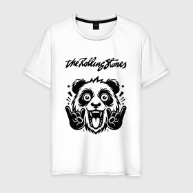 Мужская футболка хлопок с принтом Rolling Stones   rock panda , 100% хлопок | прямой крой, круглый вырез горловины, длина до линии бедер, слегка спущенное плечо. | Тематика изображения на принте: 