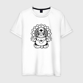 Мужская футболка хлопок с принтом Горилла медитирует в Белгороде, 100% хлопок | прямой крой, круглый вырез горловины, длина до линии бедер, слегка спущенное плечо. | Тематика изображения на принте: 