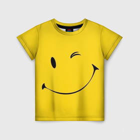 Детская футболка 3D с принтом Смайл желтый в Белгороде, 100% гипоаллергенный полиэфир | прямой крой, круглый вырез горловины, длина до линии бедер, чуть спущенное плечо, ткань немного тянется | 