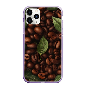 Чехол для iPhone 11 Pro матовый с принтом Кофейные зёрна с листьями , Силикон |  | Тематика изображения на принте: 