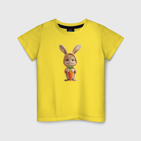 Детская футболка хлопок с принтом Веселый заяц   кролик с морковкой , 100% хлопок | круглый вырез горловины, полуприлегающий силуэт, длина до линии бедер | 