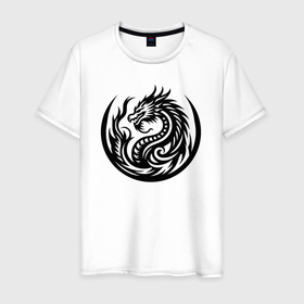 Мужская футболка хлопок с принтом Сказочный китайский дракон в Тюмени, 100% хлопок | прямой крой, круглый вырез горловины, длина до линии бедер, слегка спущенное плечо. | 