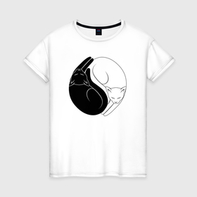 Женская футболка хлопок с принтом Коты инь и янь в Петрозаводске, 100% хлопок | прямой крой, круглый вырез горловины, длина до линии бедер, слегка спущенное плечо | 