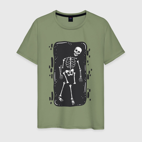 Мужская футболка хлопок с принтом Скелет в могиле в Санкт-Петербурге, 100% хлопок | прямой крой, круглый вырез горловины, длина до линии бедер, слегка спущенное плечо. | 